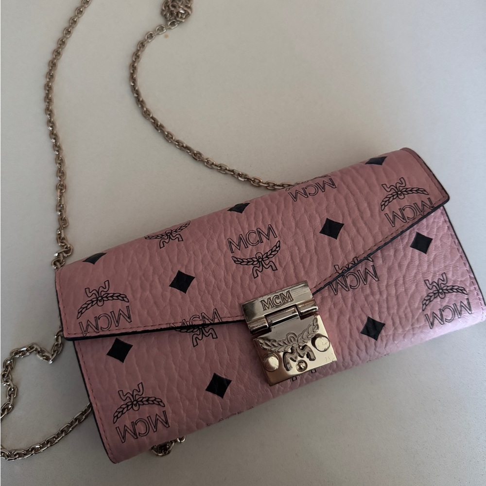MCM Pink Wallet with Gold Chain